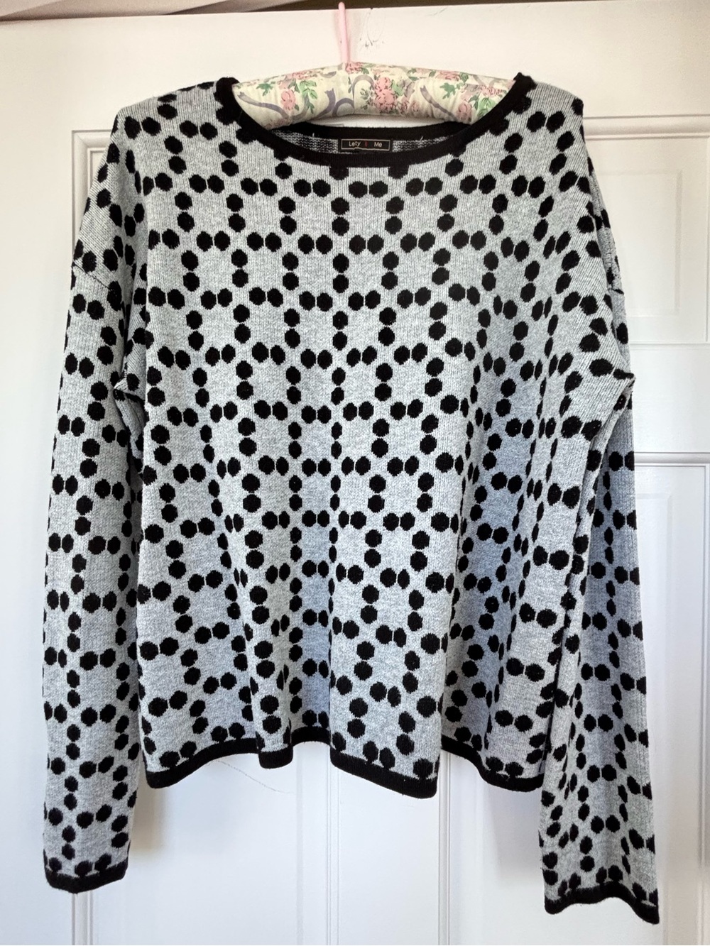 Light Gray and Black Polka Dot Knit Sweater Top